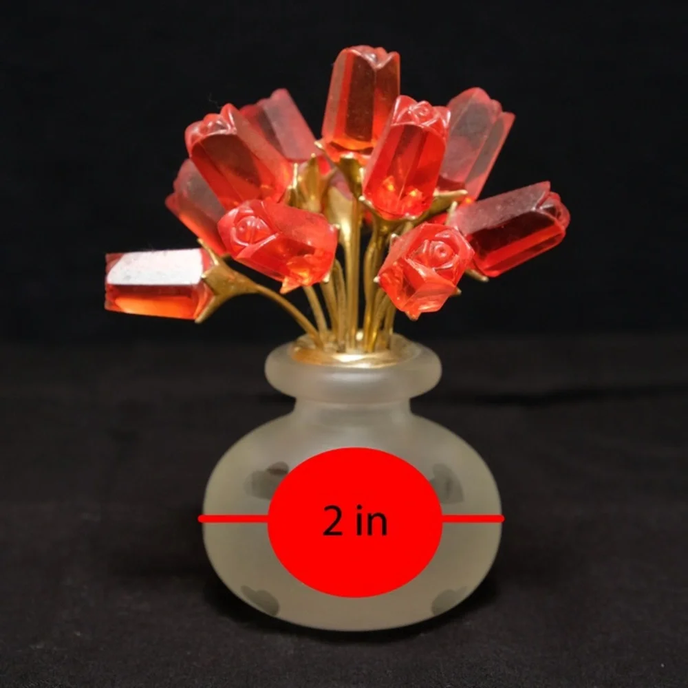 Frosted Art Crystal Glass Vase and Lucite Rose Brass Stem Bouquet Paperweight - Picture 5 of 5